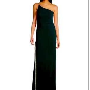 One Shoulder Fringe Side Slit Long Dress Black